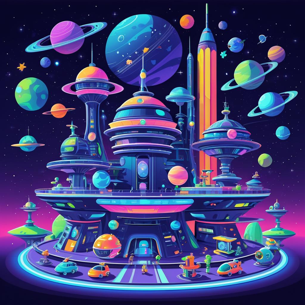 Vibrant Space Station Adventure Illustration