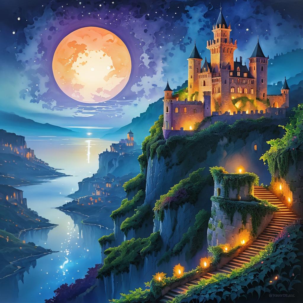 Dreamlike Castle on a Twilight Cliff