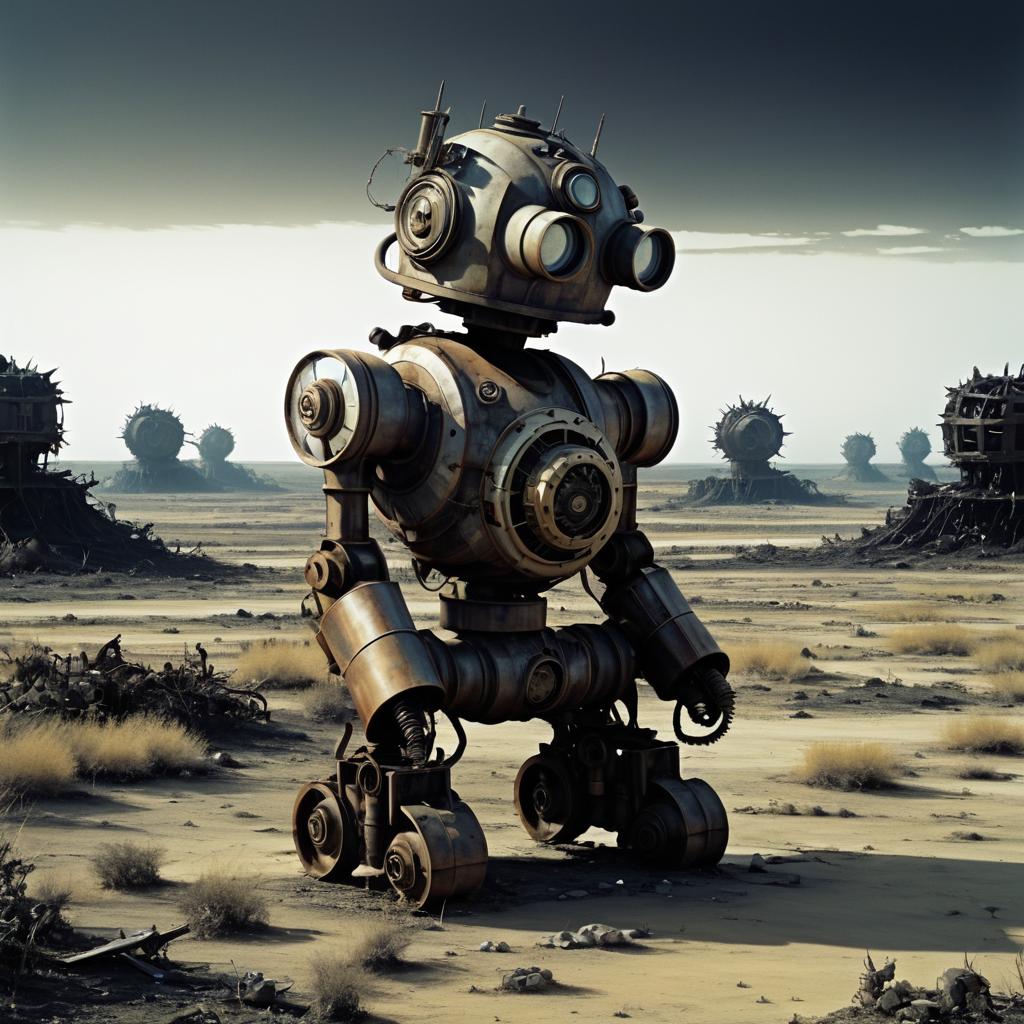 Forgotten Robot in a Desolate Landscape