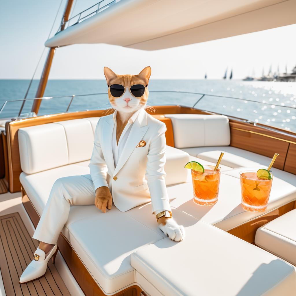 Chic Cat Relaxing on a Yacht