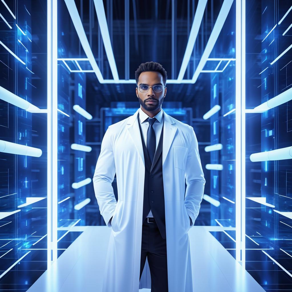 Futuristic Scientist in High-Tech Lab