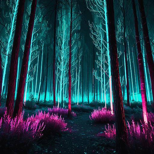 Teal Neon Willow Forest at Night
