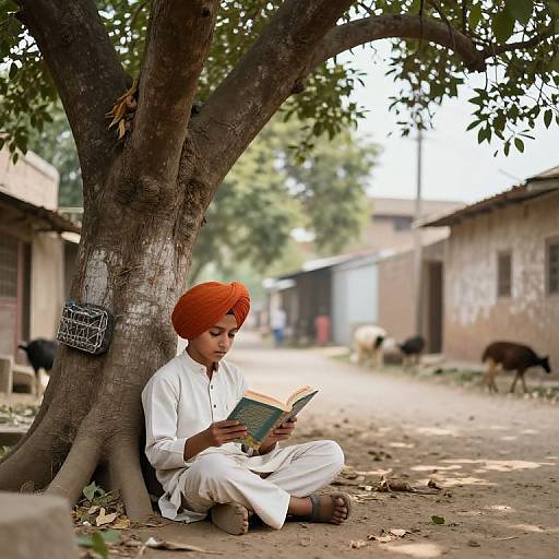 Punjabi Boy Reading Under Banyan Tree