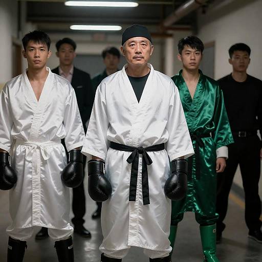 Men in Industrial Hallway Portrait