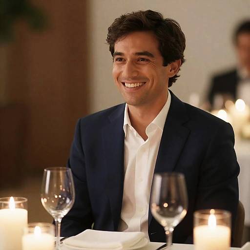 Warm Table Setting with Smiling Man