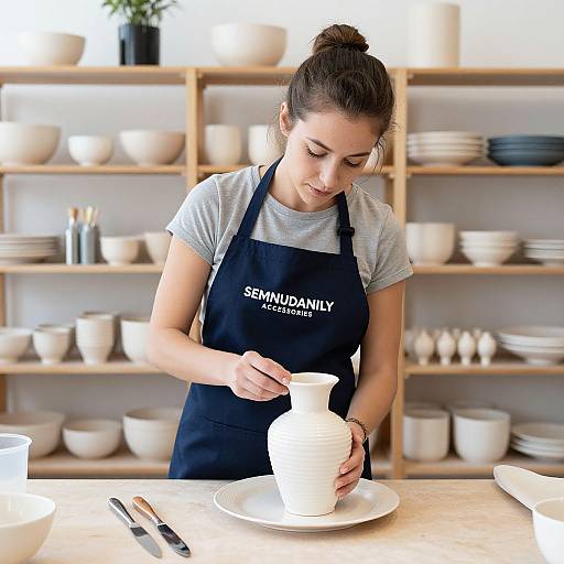 Woman Decorating Vase in Pottery Studio