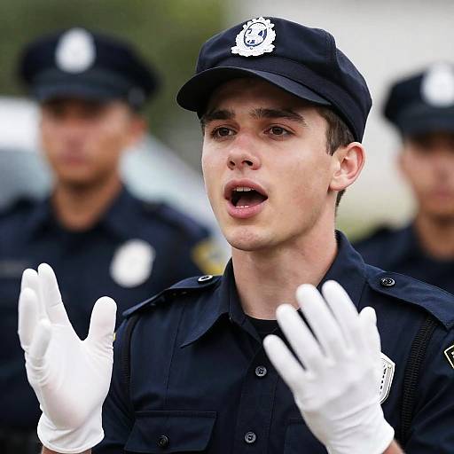 Intense Close-Up of Young Officer in Action