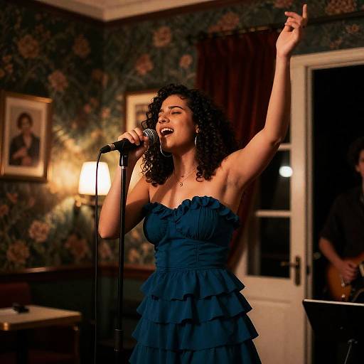 Passionate Singer in Dimly Lit Room