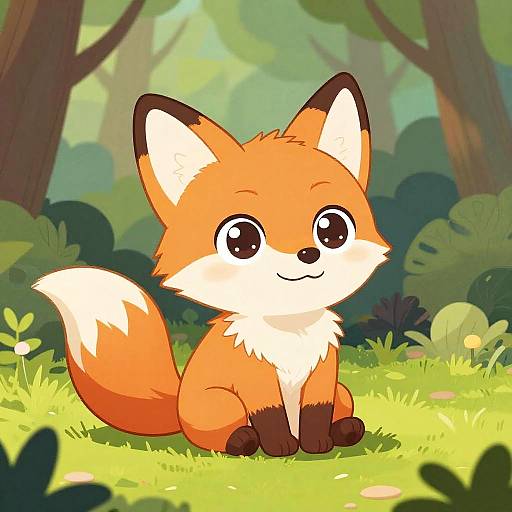 Adorable Cartoon Fox in Lush Forest
