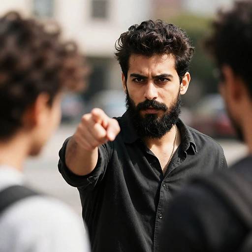 Intense Bearded Man in Outdoor Setting