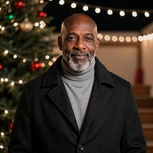 Warm Holiday Portrait of a Bald Man
