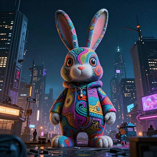 Psychedelic Graffiti Rabbit in Dystopia