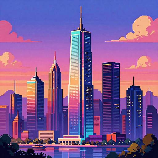 Futuristic Neon Pixel Cityscape