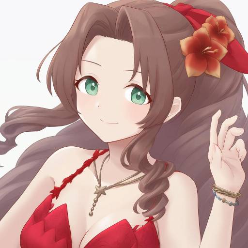 Illustration of Aerith gainsborough (red dress), final fantasy in the style of Unagi (kobucha blaster)