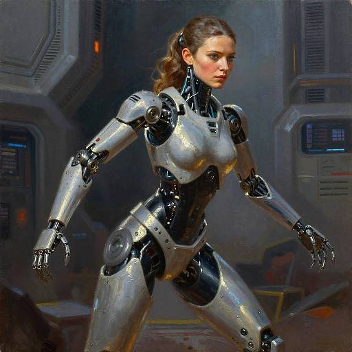 Cybernetic Female Hunter Oil Painting