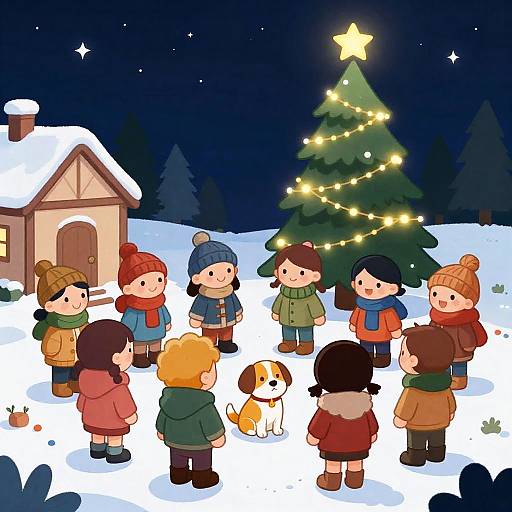 Winter Wonderland: Children and Dog Illustration