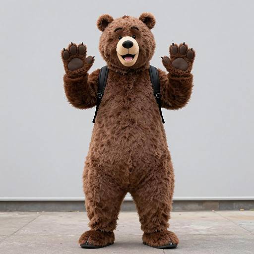 Person in Brown Bear Costume Waving