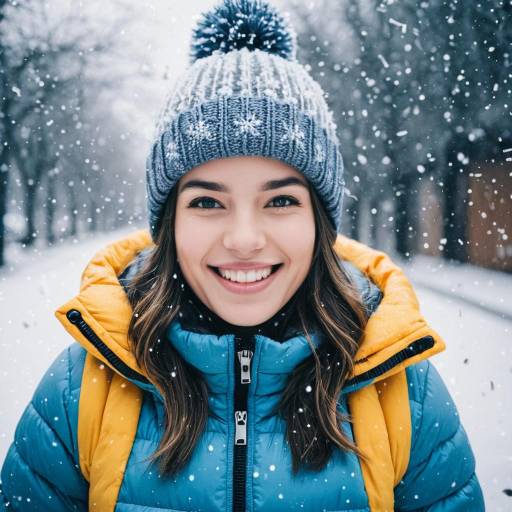 Smiling Young Woman in Winter Jacket and Beanie