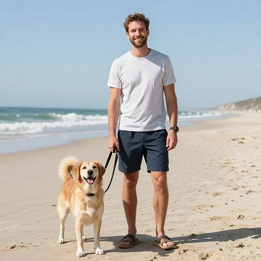 Confident Man and Dog on Beach