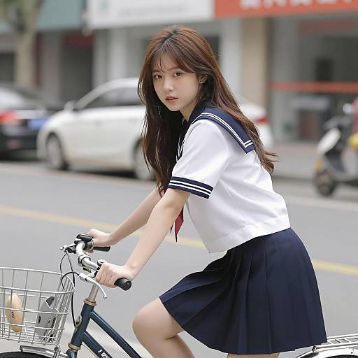 Elegant Asian Woman on a Bicycle