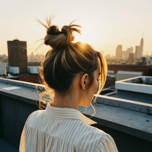 Elegant Rooftop Fashion with Messy Top Knot Elegant Rooftop Fashion with Messy Top Knot