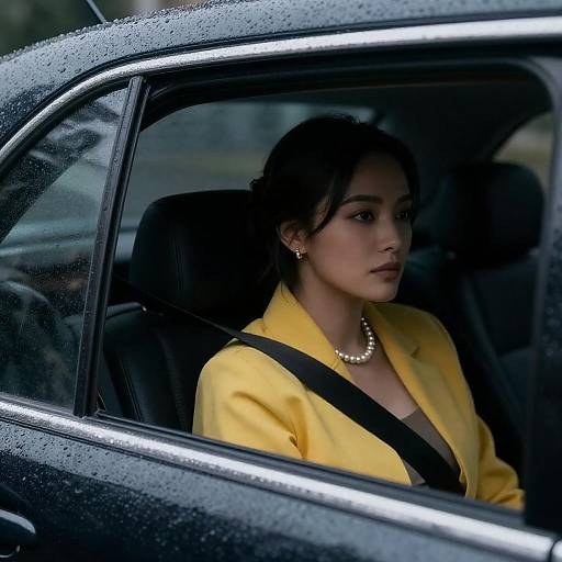 Serious Woman in Yellow Jacket at Night