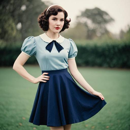 Vintage 1930s Style Woman in Blue Dress