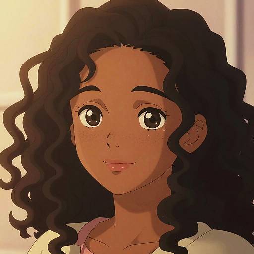 Close-up of Brown-skinned Anime Girl with Curly Hair