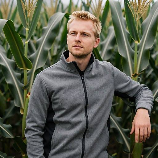 Blonde Man in Lush Cornfield Portrait