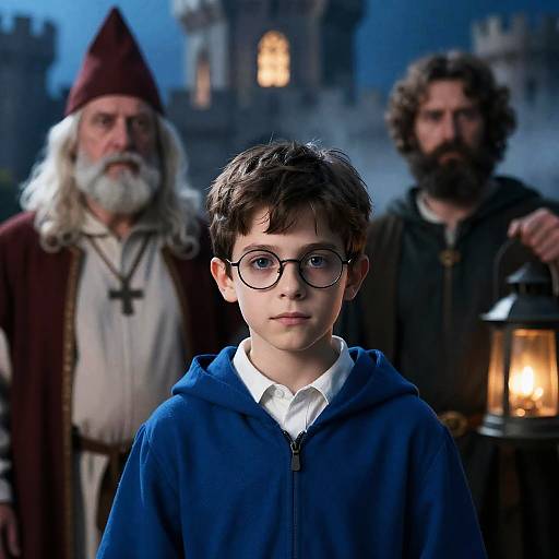 Medieval Scene with Boy and Bearded Men