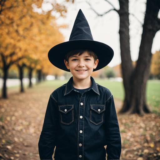Boy Wearing Witch Hat Halloween Costume