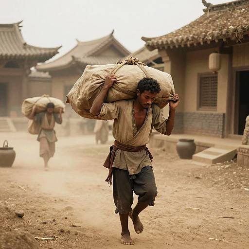 Persevering Man in Ancient Village