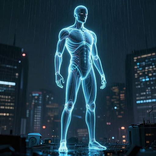 Neon Outline of Cyberpunk Male Body