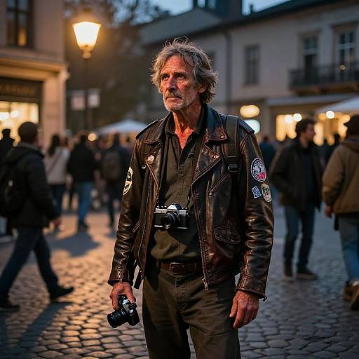 Enigmatic Traveler in City Square