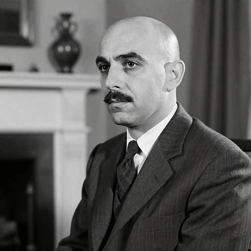 Serious Bald Man in Mid-Century Setting