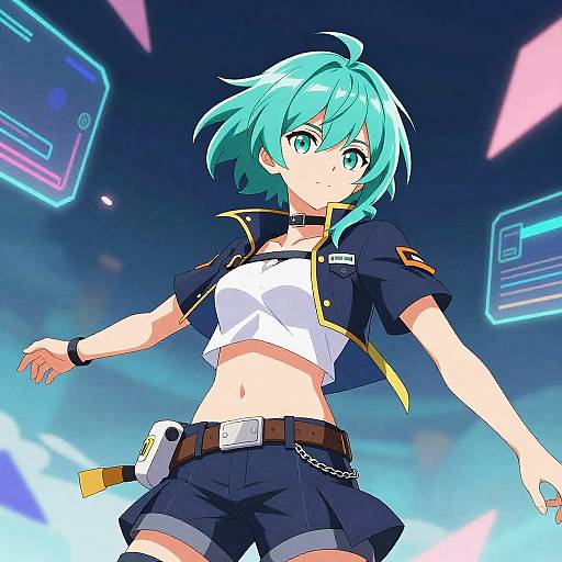Futuristic Anime Character with Teal Hair