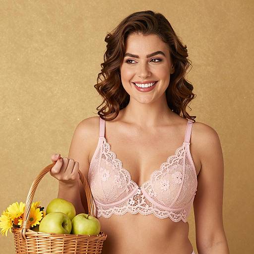 Cheerful Woman with Wicker Basket