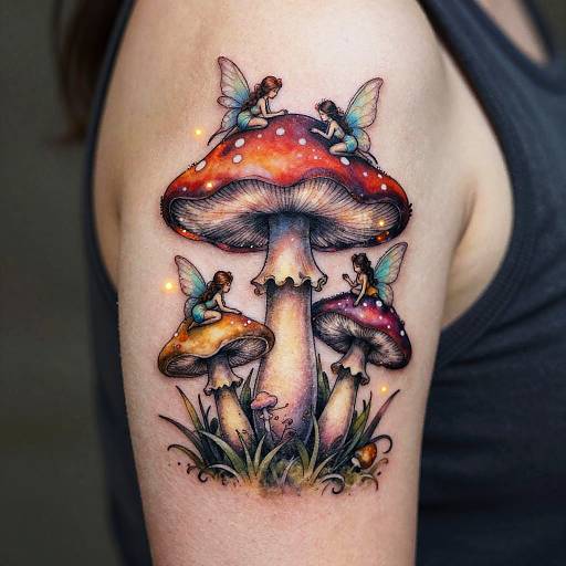 Elegant Mystical Fairy Mushroom Tattoo