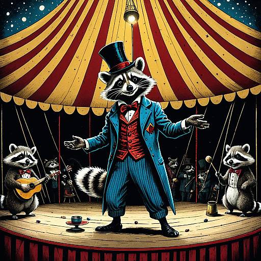 Raccoon Magician in Circus Tent