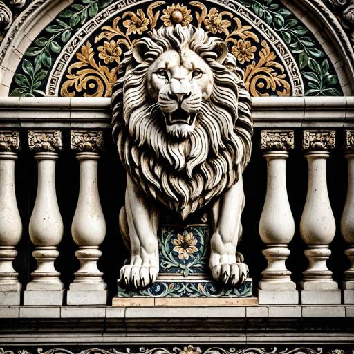 Majestic Lion Mosaic with Antique Motifs