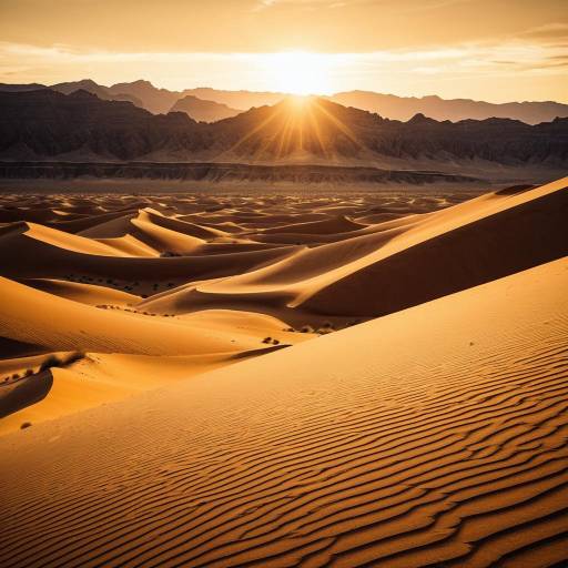 Golden Sunrise Over Desert Sand Dunes