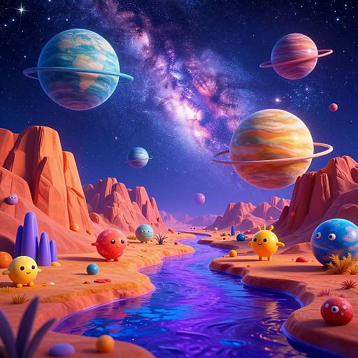 Colorful Cosmic Cartoon Landscape