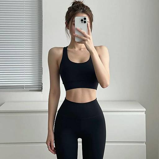 Woman in Black Activewear Taking Mirror Selfie