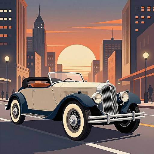 Surreal Vintage Car in Art Deco City