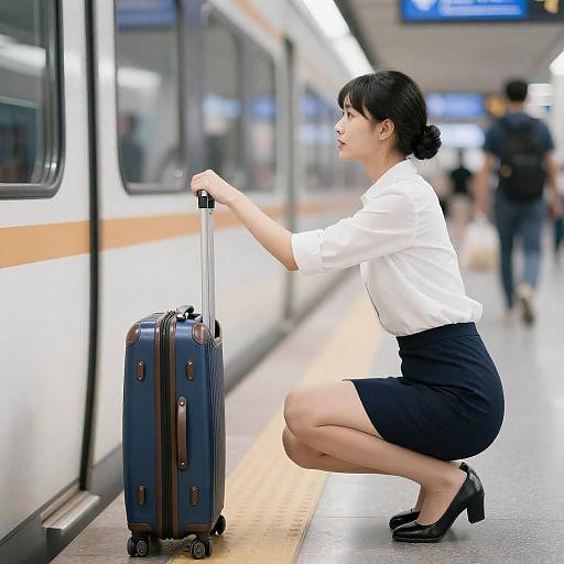 Crouching Woman at Train Station