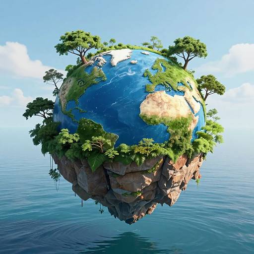 Serene Floating Earth-Shaped Island