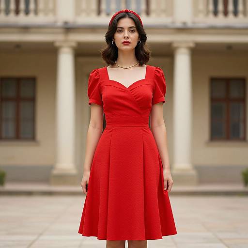 Retro Woman in Red Dress