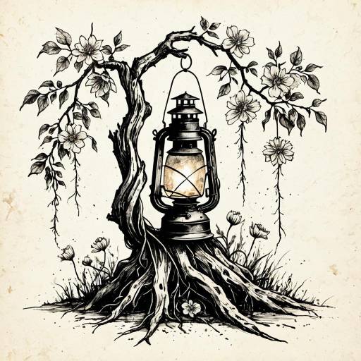 Ancient Lantern with Roots and Flowers Ancient Lantern with Roots and Flowers