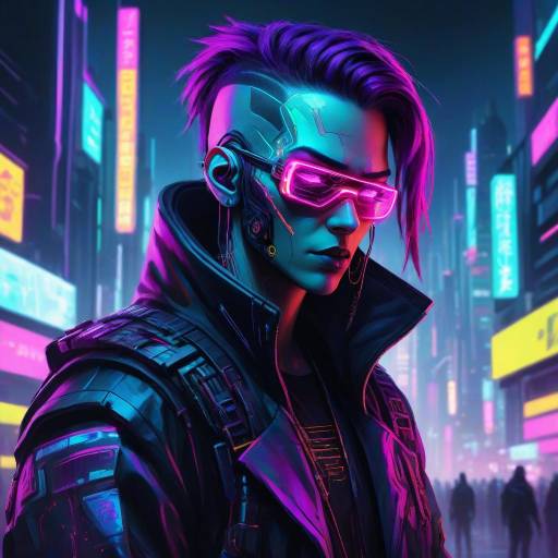 Cyberpunk Hacker in Neon Cityscape