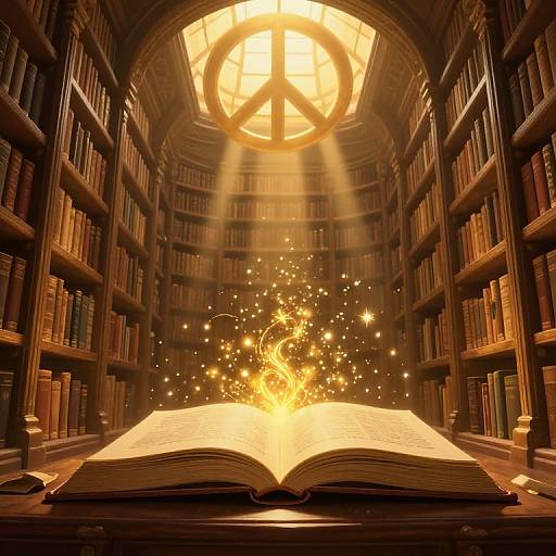 Magical Library with Glowing Book